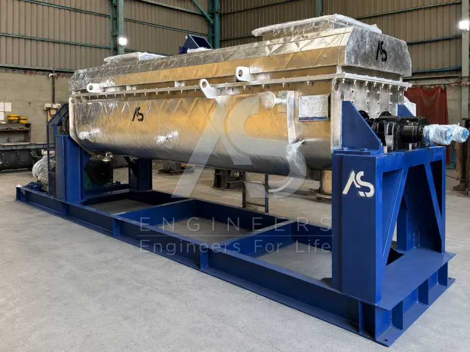 Insulated paddle dryer trough on heavy fabricated steel frame