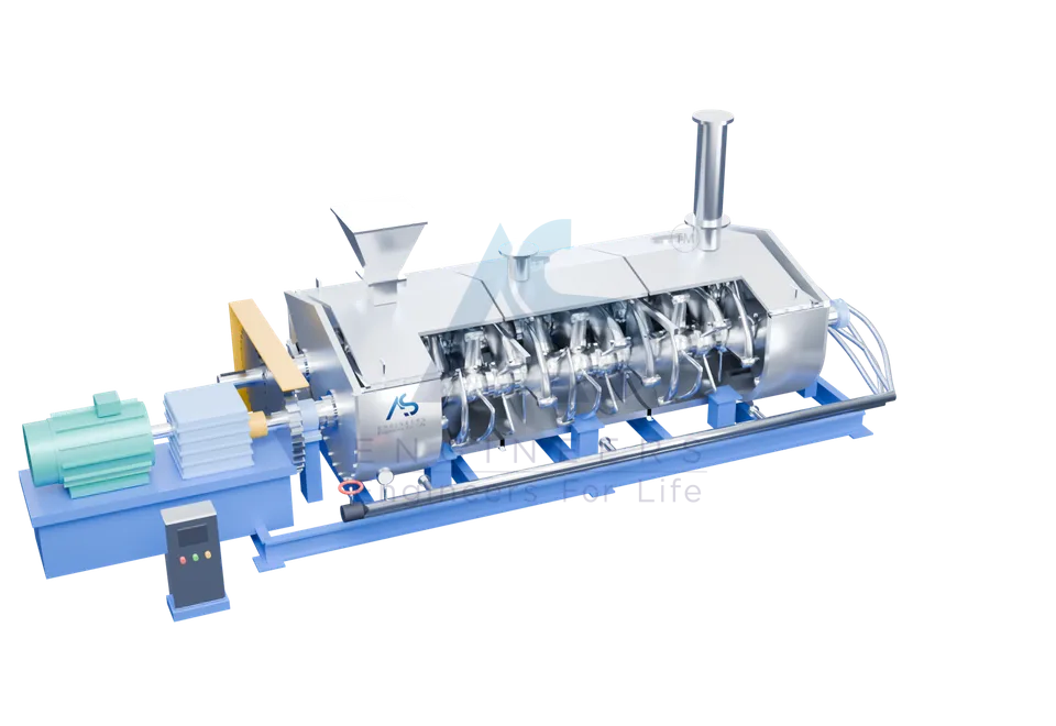 Cut-away 3D view of an AS Engineers twin-shaft hollow paddle dryer