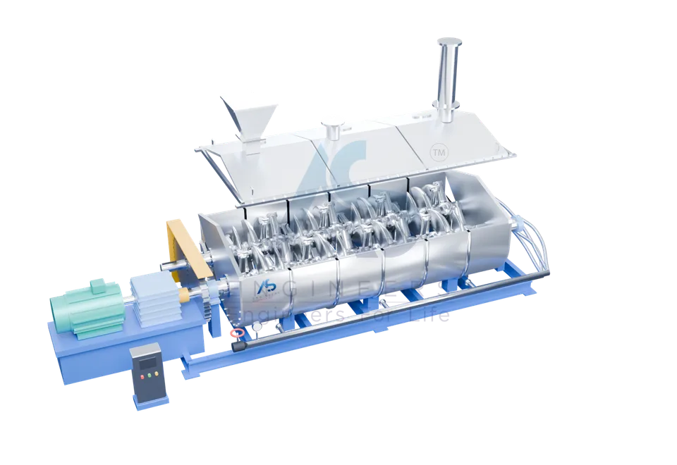 Exploded 3D view of an AS Engineers twin-shaft hollow paddle dryer