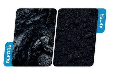 Real material sample before and after drying in an AS Engineers paddle dryer