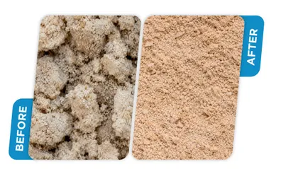 Real material sample before and after drying in an AS Engineers paddle dryer