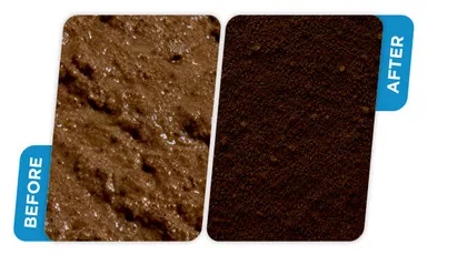 Real material sample before and after drying in an AS Engineers paddle dryer